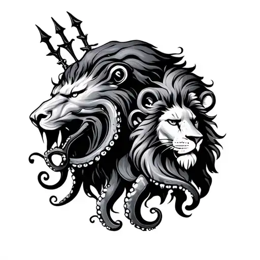 Octopus Trident And Lion