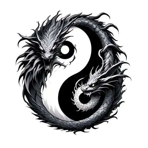 Yin Yang Symbol With Dragon Wrapped