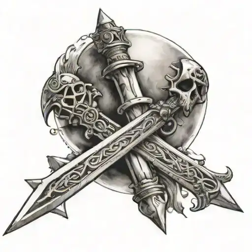 Roman Gladius Crossed Swords With Moon Phases