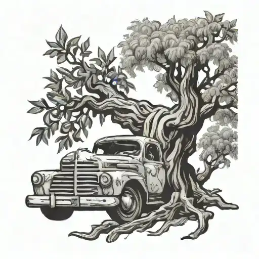 A Cigar Smoking Old Olive Tree With Intricate Truck Details Intertwined In The Branches