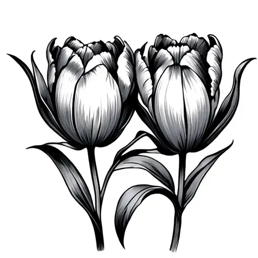 Two Small Tulips Fine Line Tattoo Design