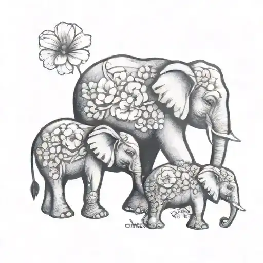Mom Daughter Elephant March Flower