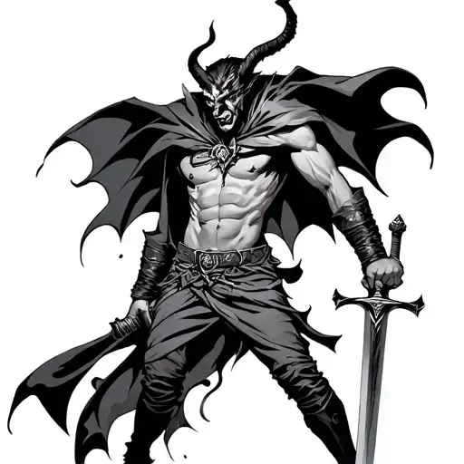 A Devil Wears A Cape And Have Sword In Hand Holding
