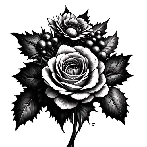 Daffodil Rose Chrysanthemum Holly Berry Bouquet