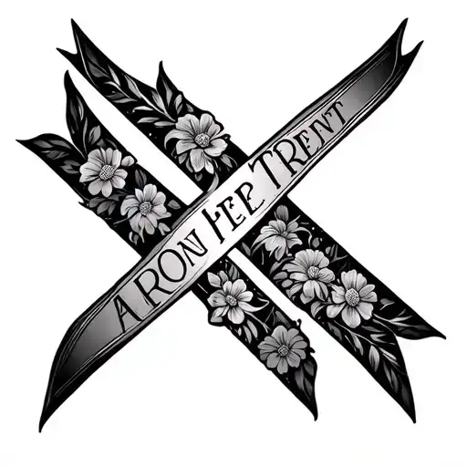 The Names Aaron And Trent In The Shape Of A Cross With Floral Designs