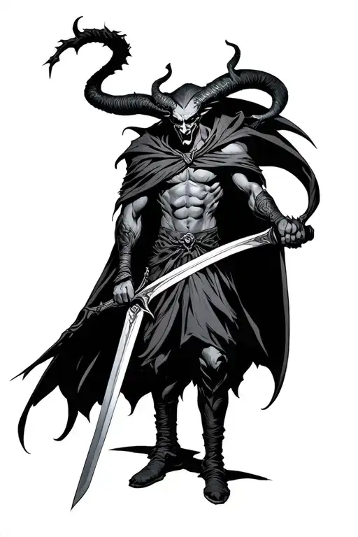 A Devil Wears A Cape And Have Sword In Hand Holding