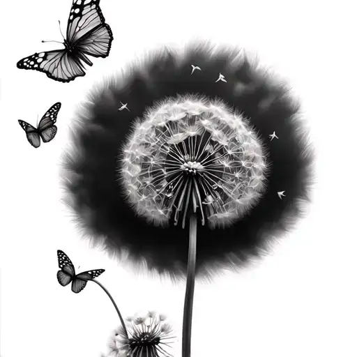 Dandelion And Dandelion With Butterflies