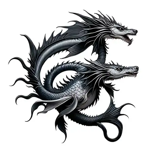 Dragons And Pisces Fish Swimming Together