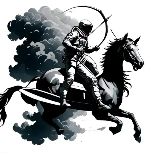 Astronaut Surfer Riding Cloud Centaur Archer As A Shadow