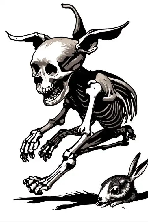 Running Skeleton Dog Chasing A Rabbit