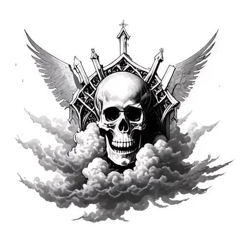 Gothic Cathedral Fore Arm Tattoo Skull In The Clouds