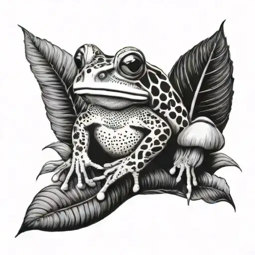 Frog With And Mushrooms And Plants