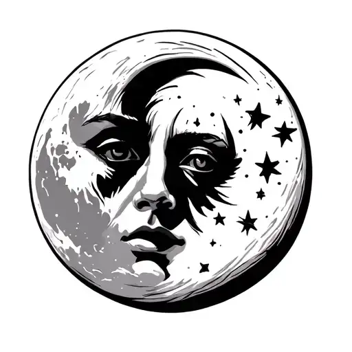 Snowy Moon With Face And Stars Forming