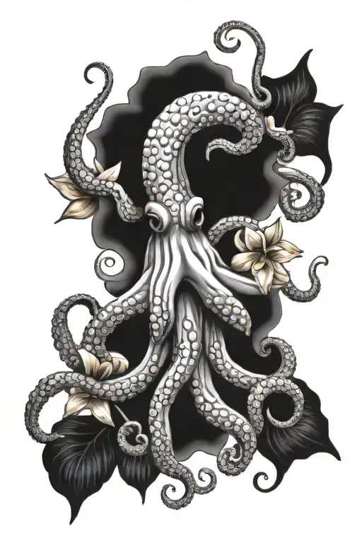 Octopus And Lilly Flowers And Leaves