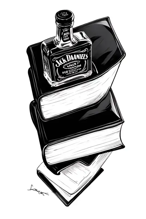 Jack Daniels Bottle Sitting On Top Of A Closed Black Book
