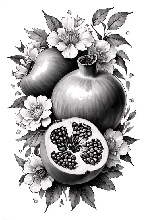 Pomegranates And Flowers Surrounding