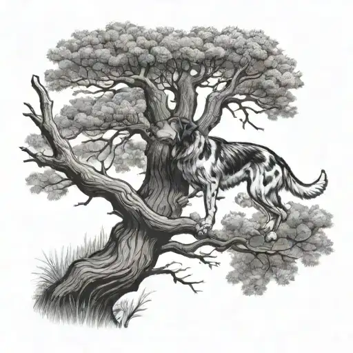 Hunting Dog Barking Up On A Tree