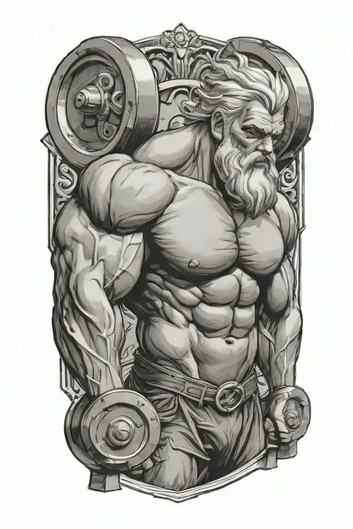 Super Muscled Atlas Greek God With Silver Hair And Beard Lifting Weights