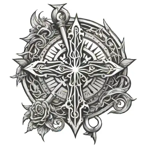 Ukrainian Trident With Cross Intertwined And Sun Rising