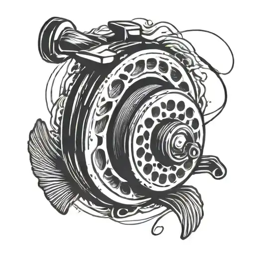 Fly Fishing Reel Intertwined With Trout Swimming