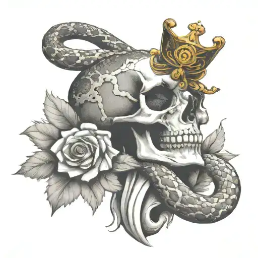 Rattlesnake Around A Skull With A G59 Logo And Crown On It With A Butterfly