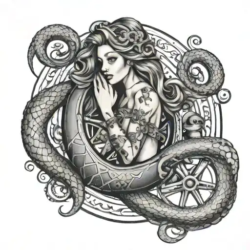 Mermaid Holding Onto Ships Wheel With An Octopus Wrapping Its Tentacles Around