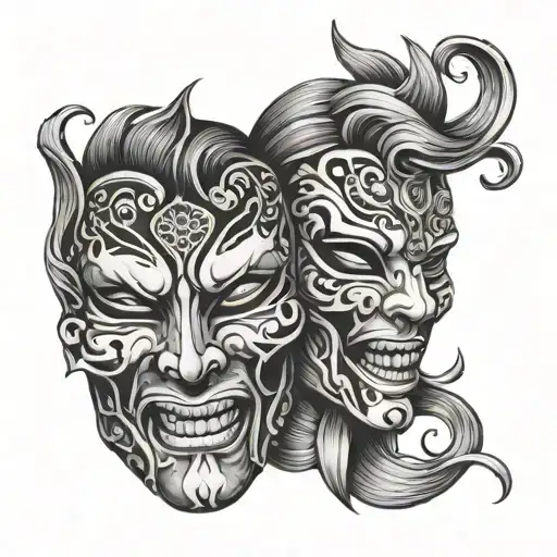 Drama Mask Pulled Apart By Hand Rage On One Side And Pain On The Other