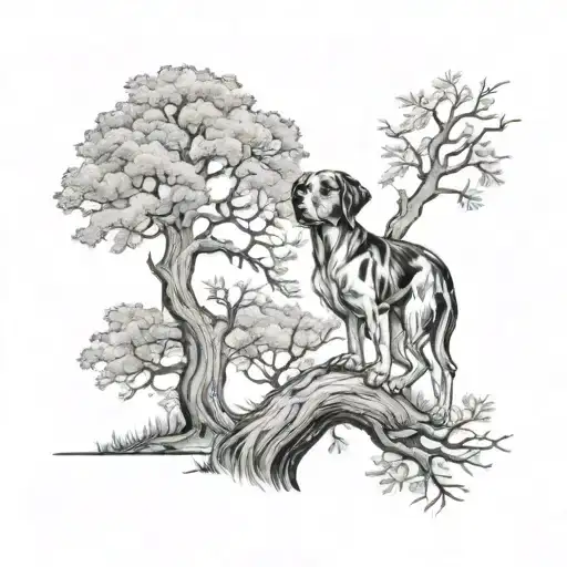 Hunting Dog On A Tree