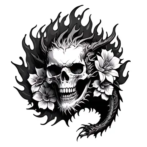 Flaming Skull Dragon Flowers