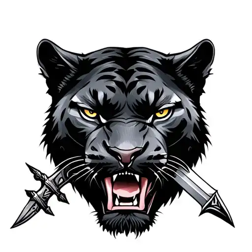 Traditional Panther Head With Dagger Going Through Head