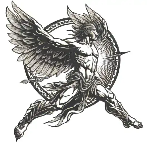 Man With Wings Flying Towards The Sun