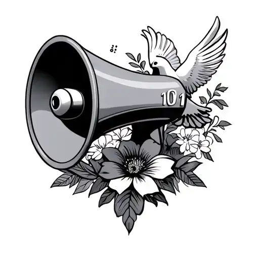 Small Megaphone With The Numbers 101 Inside With A Dove And Flowers Underneath
