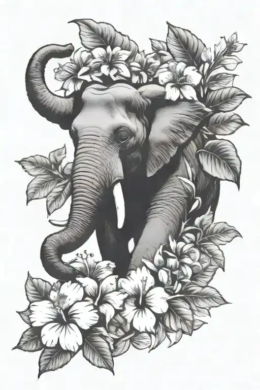 Hibiscus Flowers And Elephant Head
