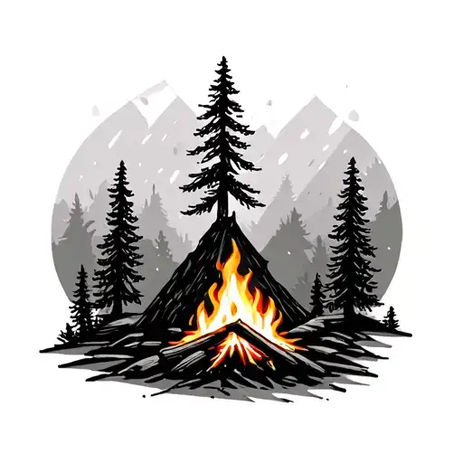Pine Tree And Camp Fire