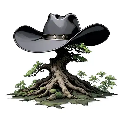 Bonsai Tree Growing From Cowboy Hat