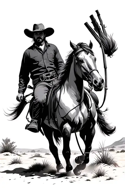 Cowboy On Horse In Desert Landscape
