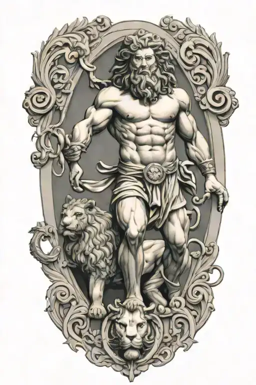 Hybrid Greek God Atlas And Lion Wearing
