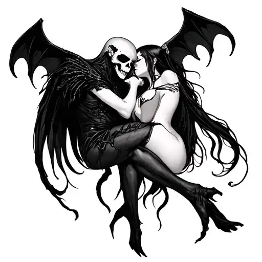 Reaper And Sexy Succubus Embracing Each Other