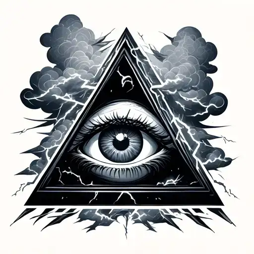 Penrose Triangle With An Eye Inside With A Cloud And Lightning Under It