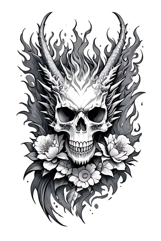 Flaming Skull Dragon Flowers
