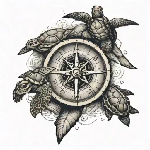 Nautical Compass With 4 Sea Turtles Name Robert Where North Is On Compass