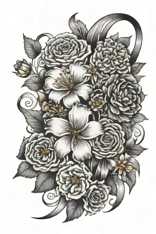 Cancer Ribbon Wrapped In Marigold And Primrose Bouquet