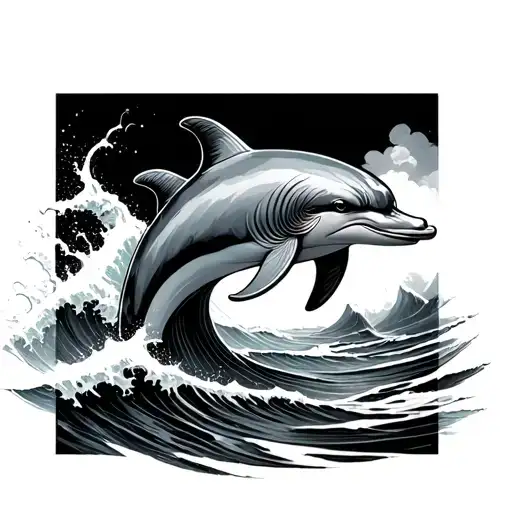 Dolphin In A Wave Crashing