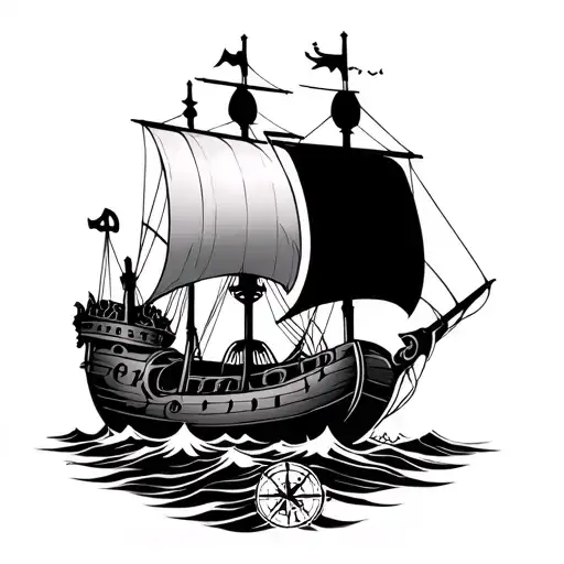 Viking Ship With Viking Compass