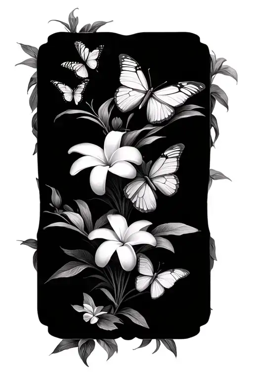 5 Frangipani And 7 Butterflies