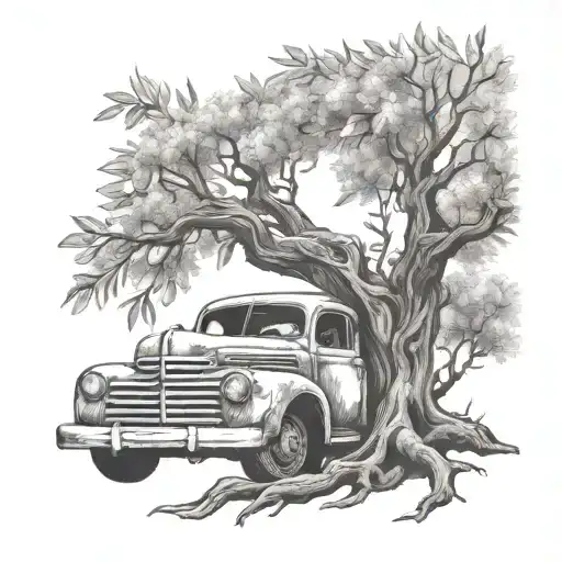 A Cigar Smoking Old Olive Tree With Intricate Truck Details Intertwined In The Branches