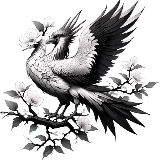 Phoenix On A Cherry Blossom Tree On The Spine