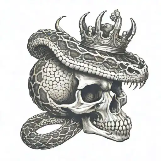 Diamondback Rattlesnake Going Through A Skull With A Crown On It