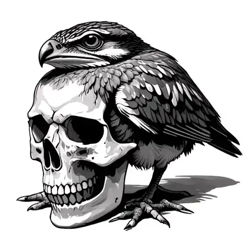 Tawny Frogmouth Surrounded By Native American Skull
