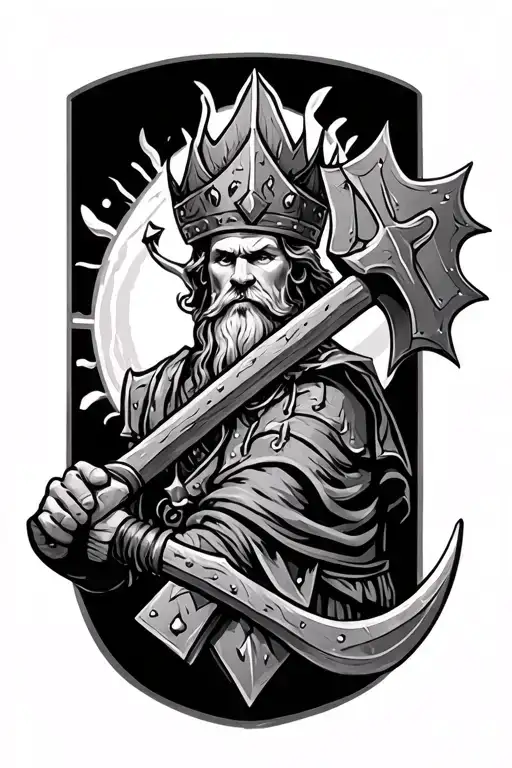 Medieval King Hold A Battle Axe